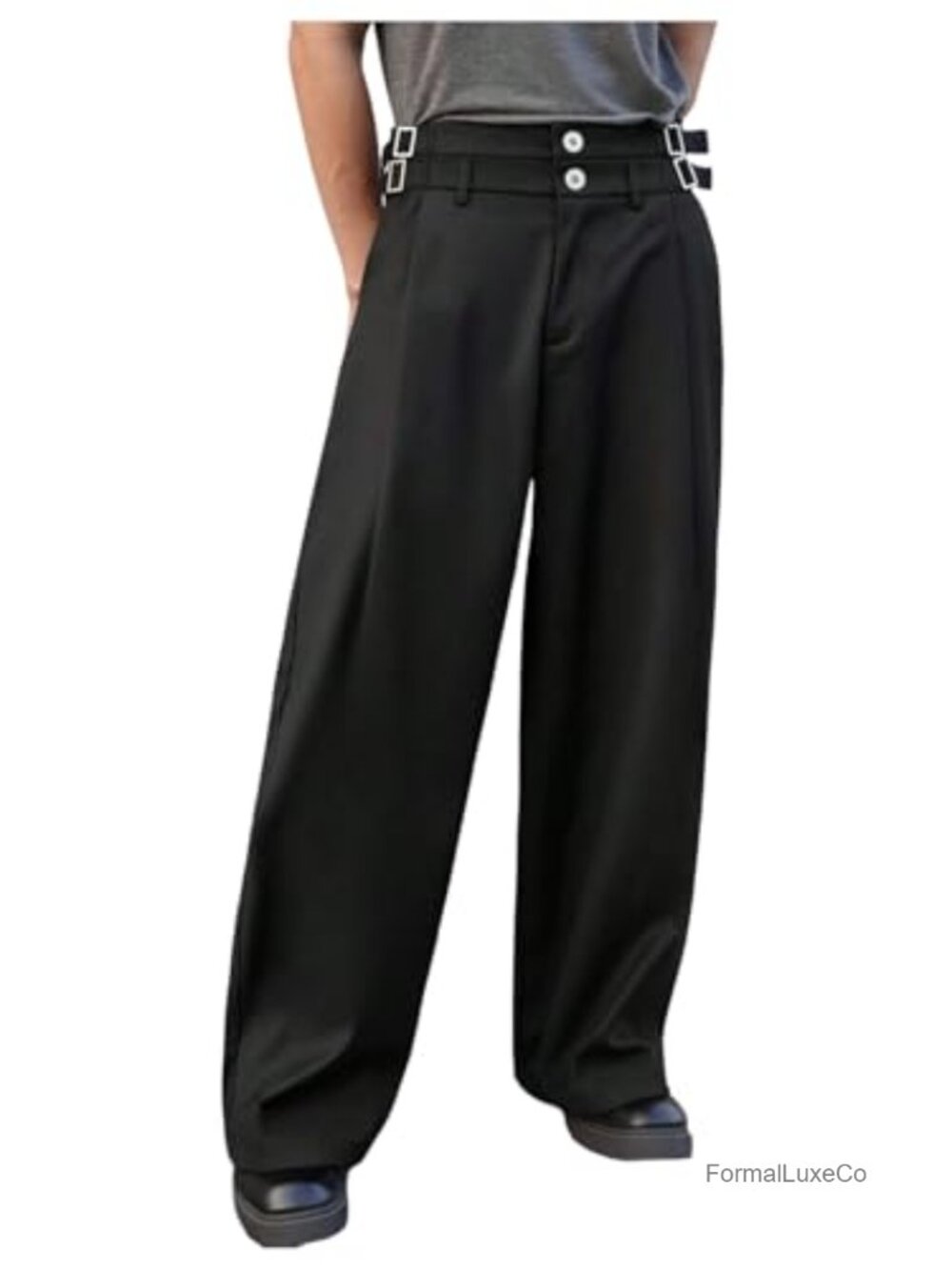 Men's Pleated Dress Pants Wide Leg Baggy Tailored Fit High Waist Slacks